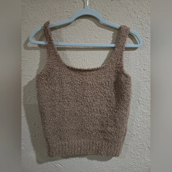 Skims Tan Cropped Sherpa Cozy Knit Tank Top Shirt, Size L/XL - Picture 2 of 6